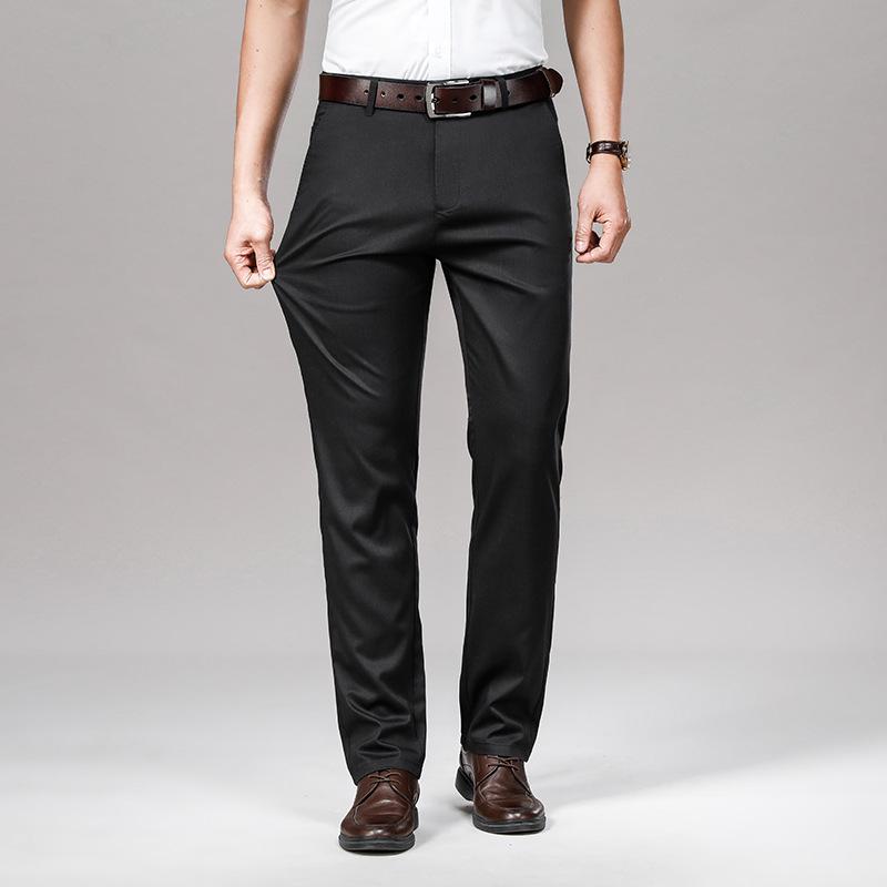 Men's Black Tencel-Modal Business Casual Pants - Loose, Straight, Anti-Wrinkle, Spring/Summer