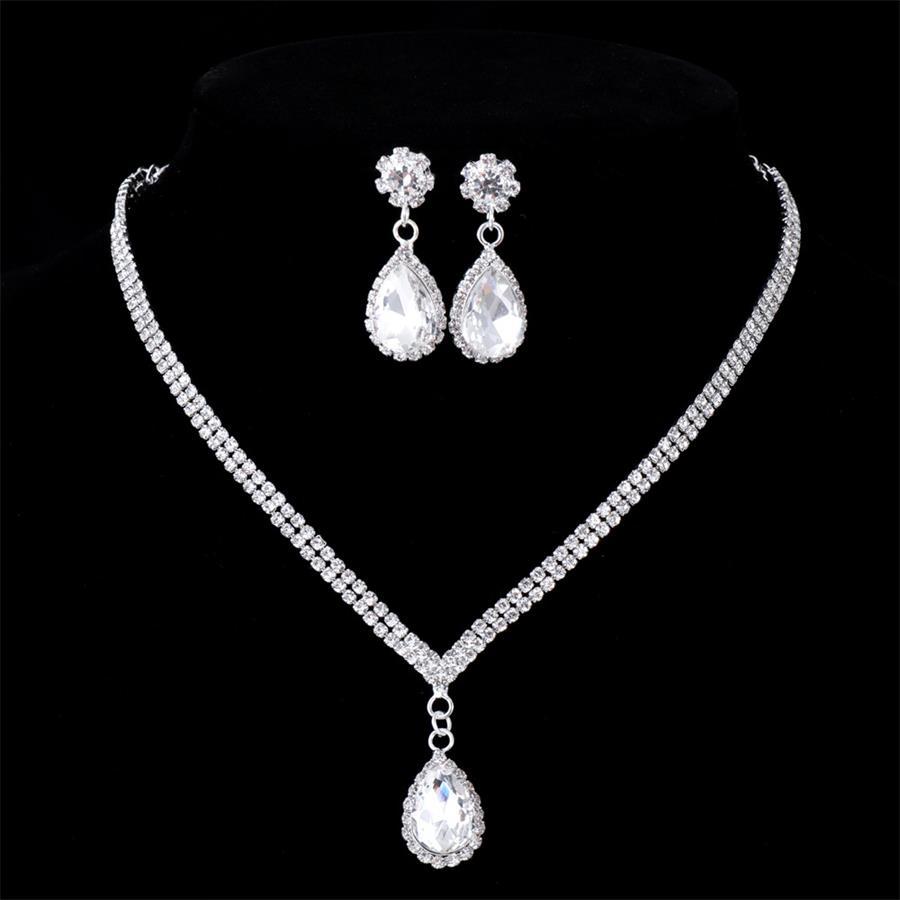 Rhinestone Drop Set Bridal Banquet Tassel Earrings Necklace Versatile Diamond Neck Chain Wedding Tassel Element серебряный
