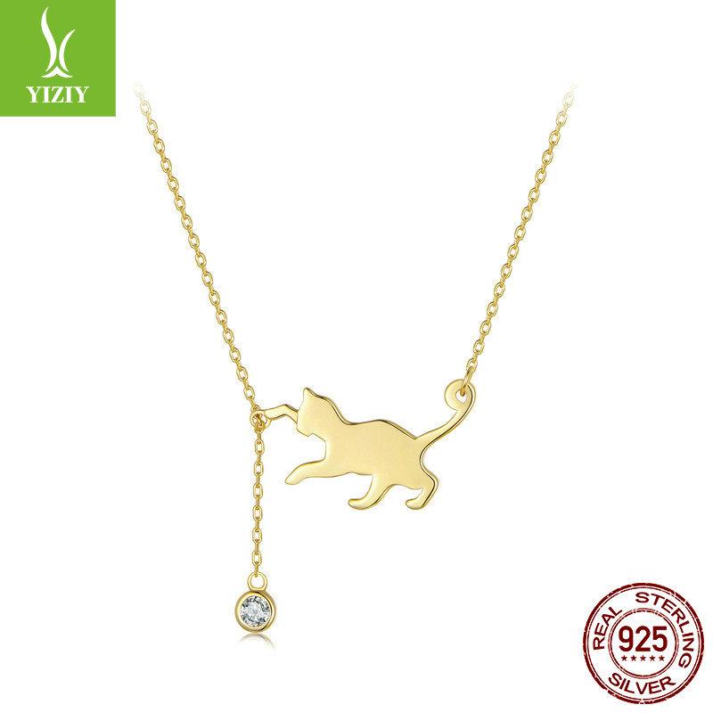Fashion Cute Kitten S925 Sterling Silver Lady, Niche Design Naughty Cat Collarbone Chain Jewelry