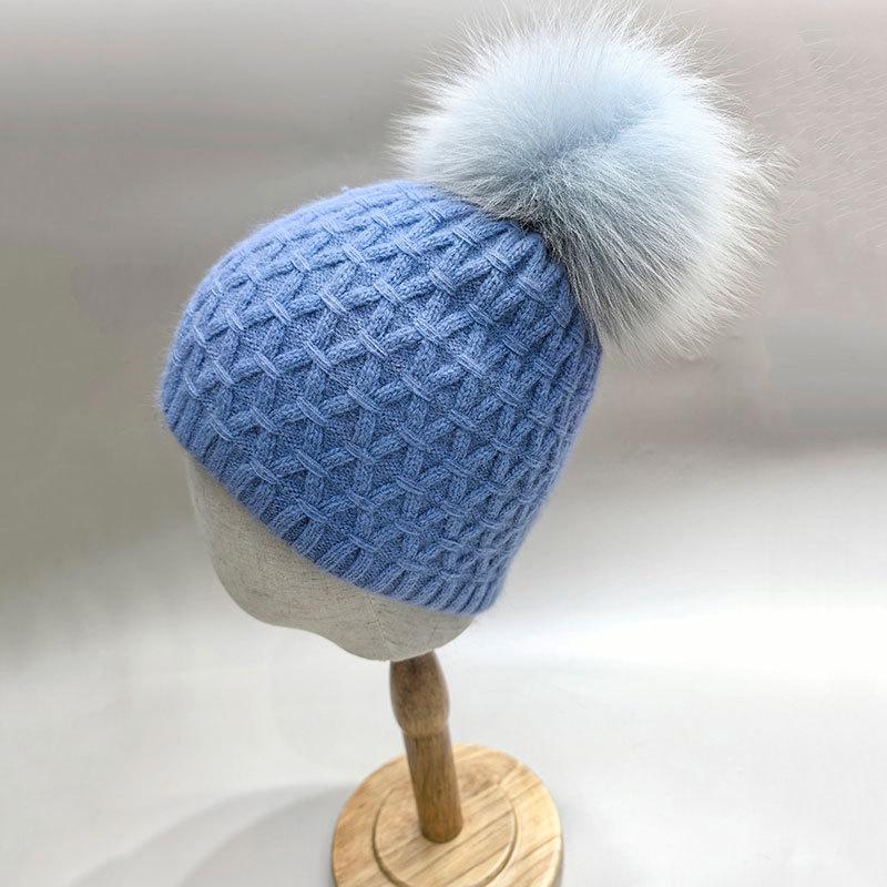 Women'S Winter Knitted Beanie Hat With Soft Rabbit Fur Lining & Fluffy Fox Fur Pompom - Warm Thick Skull Cap  New