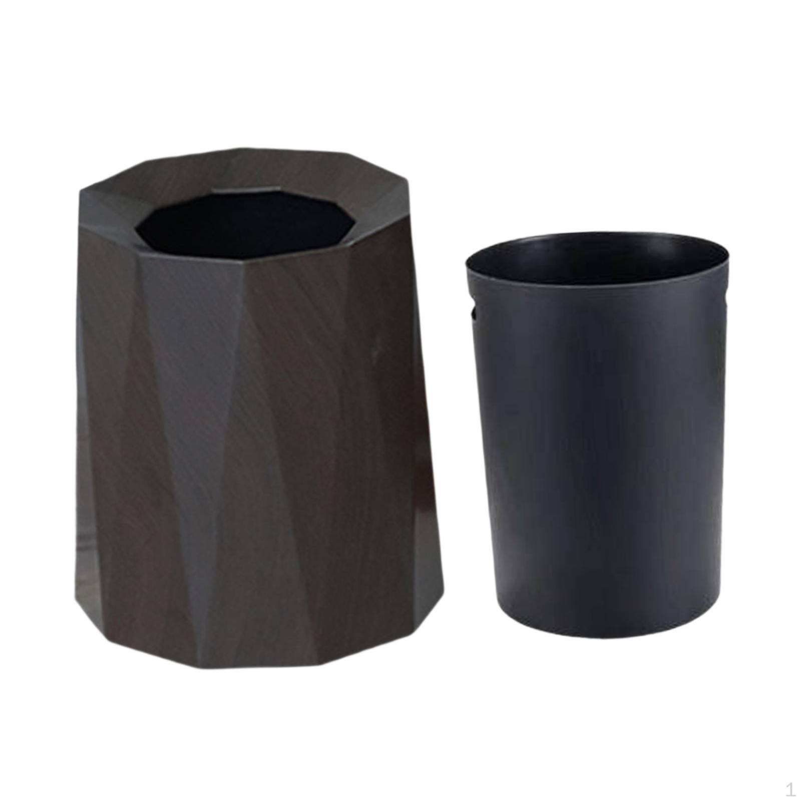 

Round Trash Can Rubbish Bin Household Decorative Reusable Waste Basket for Laundry Room Walnut Color