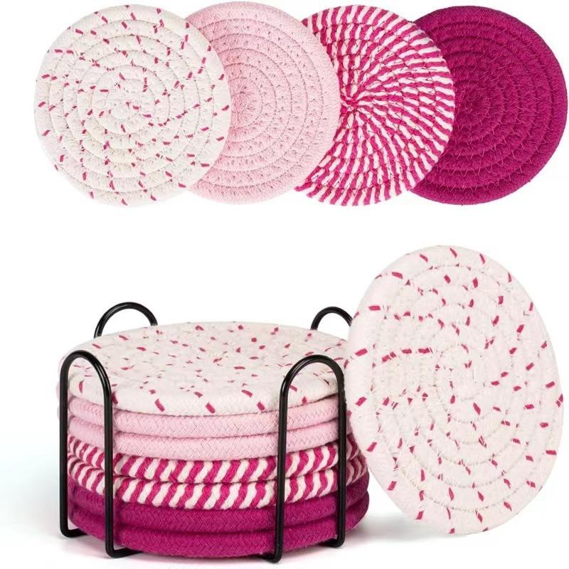 8 Cotton Rope Woven Placemats and Coasters: Handcrafted, Minimalist Coasters with a Japanese-Style Table Setting