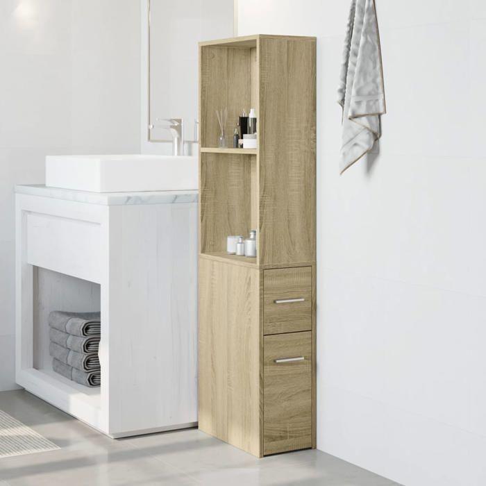 VidaXL Narrow Bathroom Cabinet with Castors Sonoma Oak, Tall Bathroom Cabinet, Bathroom Storage 855297