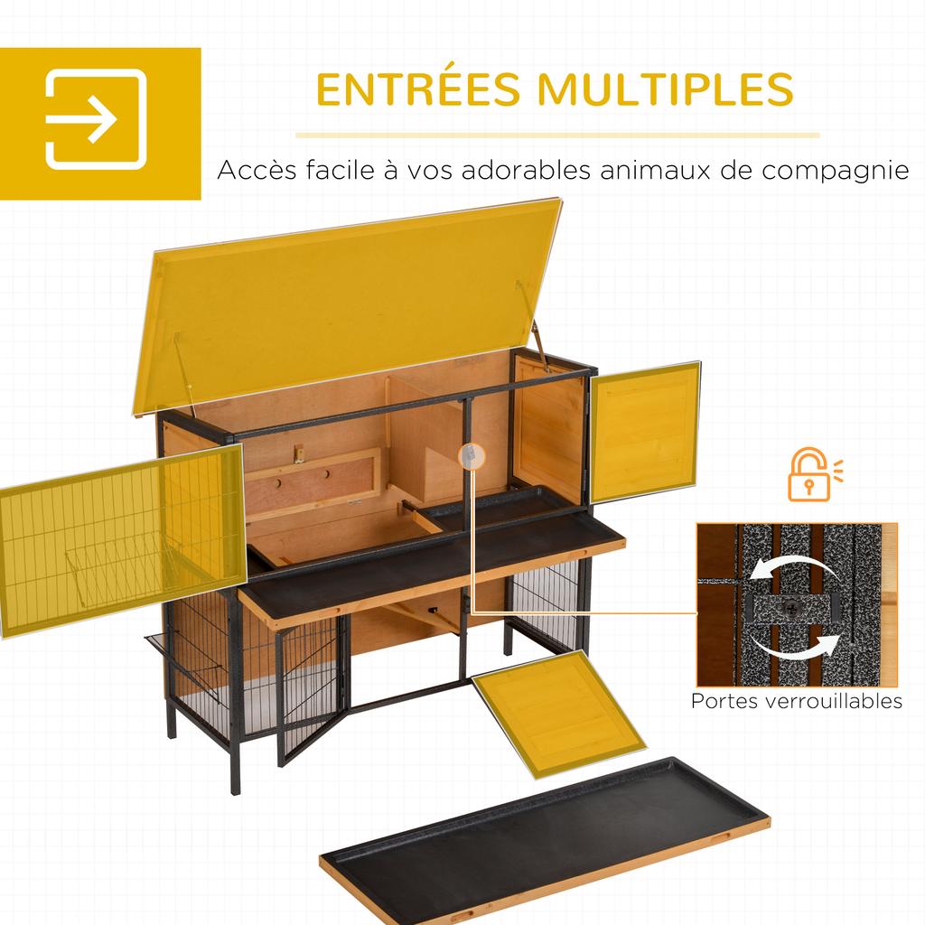Outdoor Rabbit Hutch 2 Levels Asphalt Roof 4 Lockable Doors 122 x 50 x 101 cm Natural Wood Black