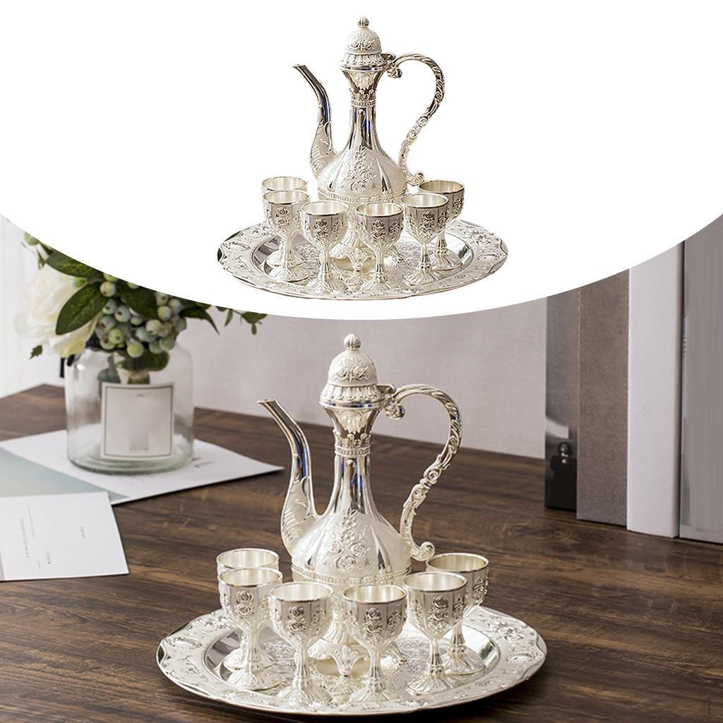 Set 6 Cups Noble Spirits Decorative Dispenser Decoration Collection Plate Silver Rose