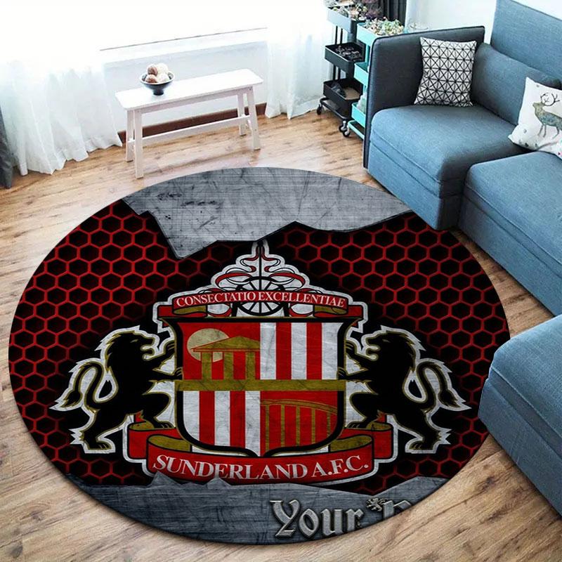 Sunderland A.F Custom Name Round Area Rug,Carpet Rug for Living Room Bedroom Sofa Playroom Decor,Non-slip Floor Mat