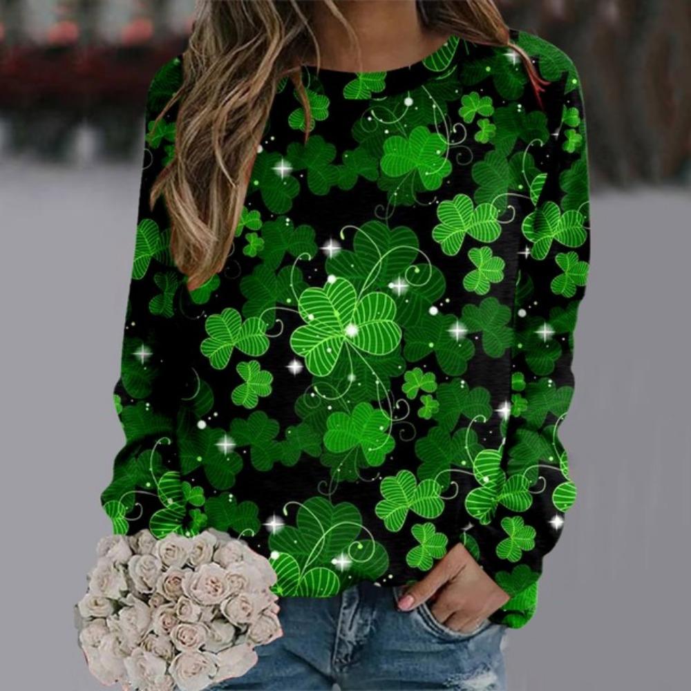 Grüne Pullover Pullover Frauen St Patrick Tag Kleidung 2024 Frauen Täglichen Grün Workout Langarm O Neck T Shirt Weibliche Tops