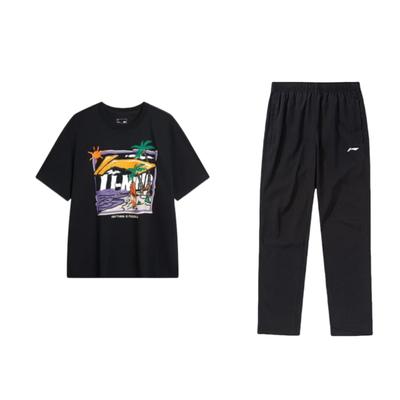 Comfortable Hand-Painted Pattern Printed Round Neck Casual Sports Suit Men Suit AHSU713-1+AYKT413-1