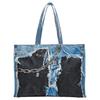 Logo Embossed Silver Chain Lock Pendant Design Canvas Tote Bag Shoulder Bag Unisex Bags Blue C10270-863