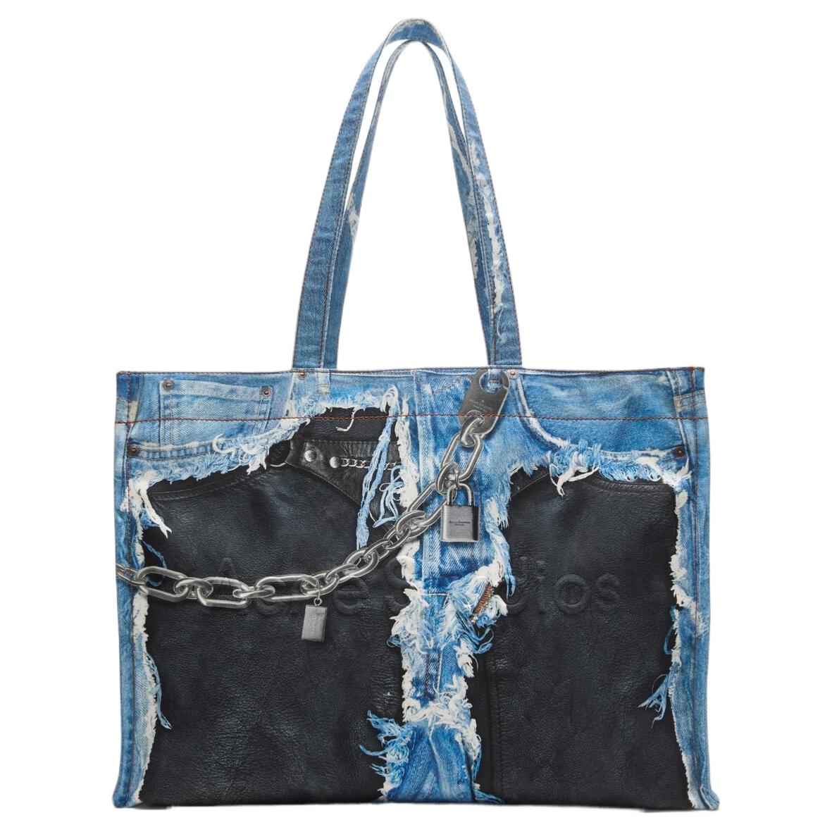

Acne Studios Logo Embossed Silver Chain Lock Pendant Design Canvas Tote Bag Shoulder Bag Unisex bags Blue C10270-863 Basic Set (Bag)