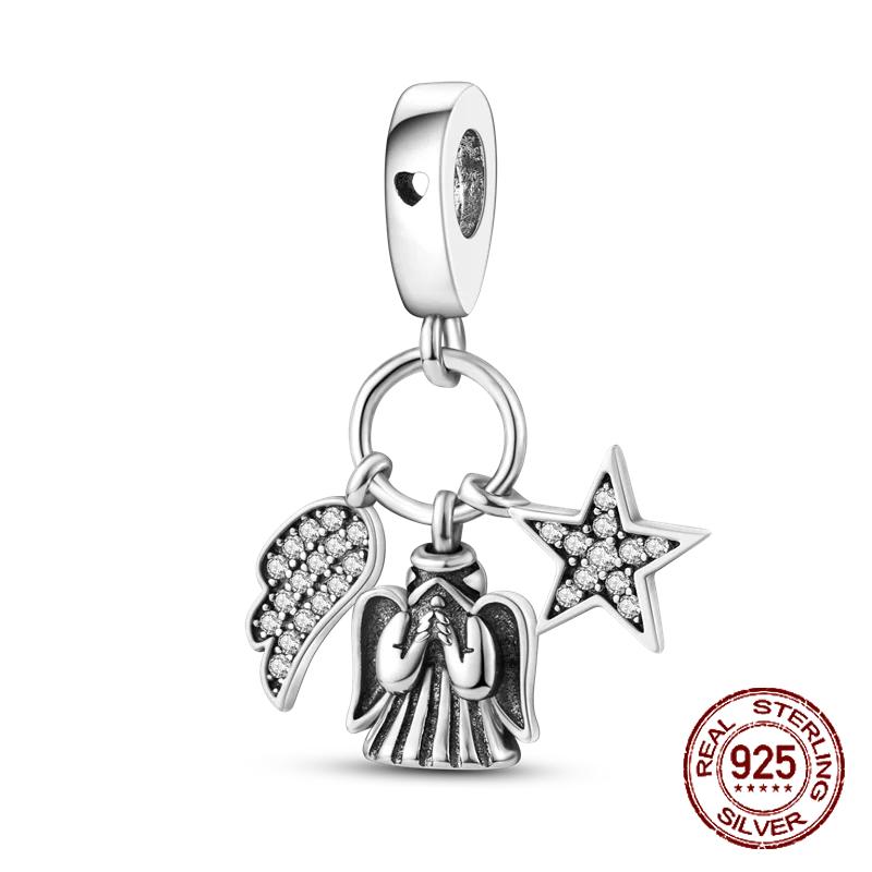 Inlaid Zircon Charm Beads Copper Color Love Heart Snake Dangle Fit Original Bracelet Charms Pendant Jewelry