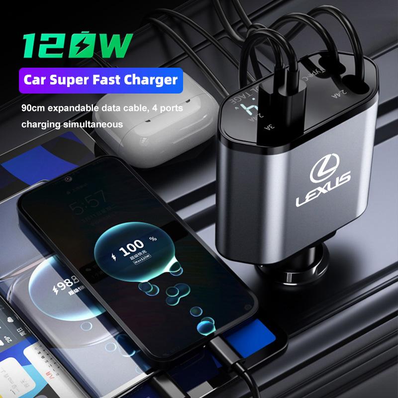 Car Lighter Charger 120W Phone Fast Charging Cable For Lexus F-SPORT ES RX NX LS UX LM LX GX LC RZ IS CT GS RC HS SC TX LBX AEY1