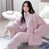 Winter padded pajamas women's three-layer thickened coral fleece padded jacket autumn and winter flannel loungewear warm suit