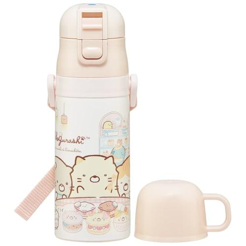 Skater Kids' Stainless Steel Water Bottle, 2-Way Design, 420ml (Direct Drinking) and 350ml (Cup Drinking), Sumikkogurashi Sweets Shop Design, Lightwei