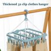 Clothes Drying Hanger With 32 Clips Multifunctional Household Windproof Socks' Clip Drying Rack Drying Hanger