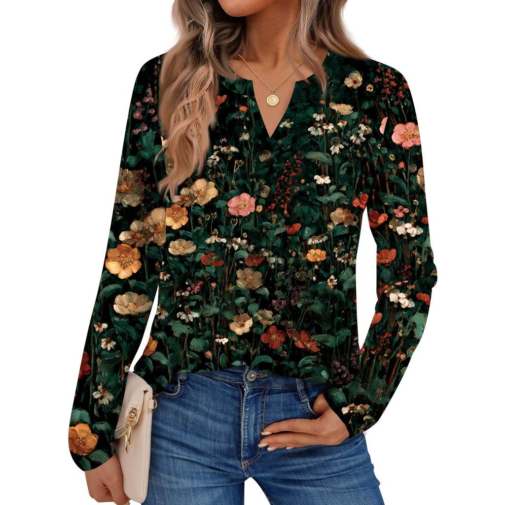 Women's Printed Long Sleeve Shirts Elegant Casual Tops Trendy Shirts Tops