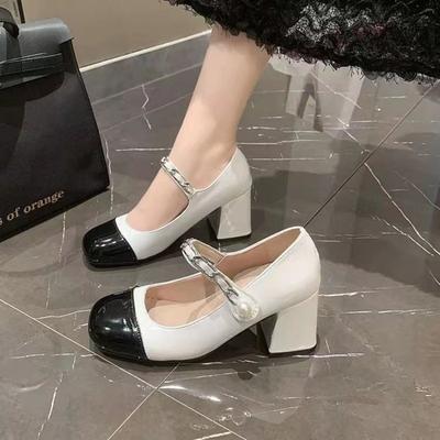 2024 Women Fashion Pumps Women's High Heels Summer Buckle Strap Office and Career New Metal Decoration Leather Shoes