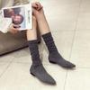 Internet Celebrity Winter Flat Boots Knitted Wool Women's Shoes Socks Pointed Elastic Thick Heel Martin Women's Boots