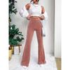 Ladies, High Waisted, Corduroy, Flared Pants, Solid Color, Casual Pants, Wide Leg Pants, Long Pants