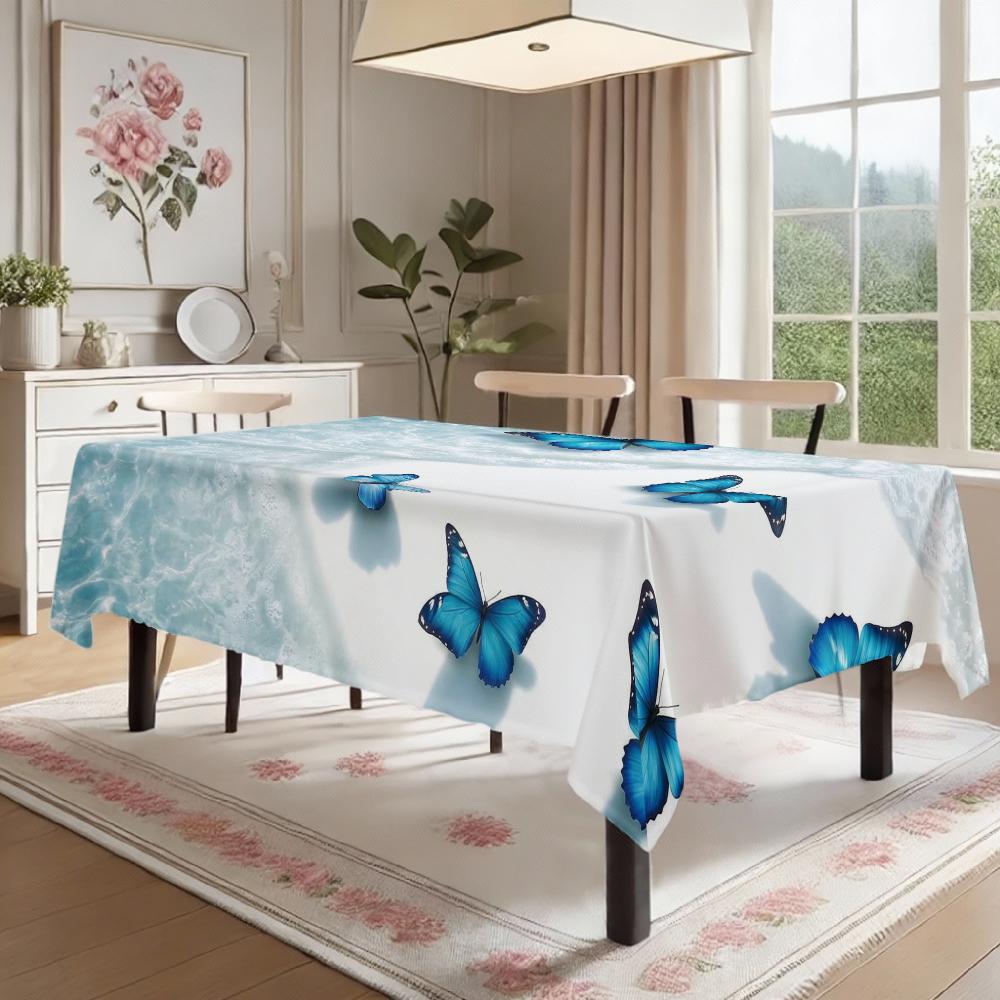Blue Butterfly Rectangle Tablecloth for Table Decor Holiday Party Waterproof Reusable Tablecloths for Table Kitchen Dining