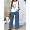 Women's Loose Fit Two Piece Outfit Sleeveless Tank Top High Waist Wide Leg Pants Set With 3D Abstract Print For Casual Summer Daily Wear