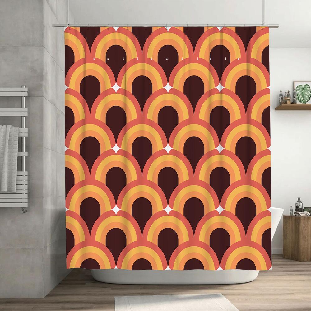 Vintage Bath Shower Curtain Retro Style Waves Pattern Decoration for Home Bathroom Decor, Polyester Fabric 3D Printing Waterproo