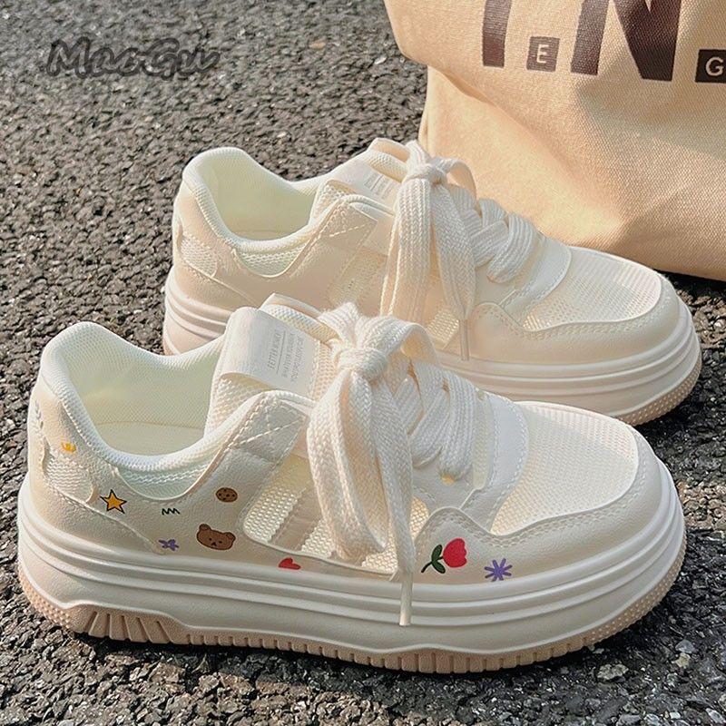 Cute Cartoon Designer Sneakers Women 2024 Summer Breathable Mesh Women's Vulcanized Shoes Casual Student Platform Shoes