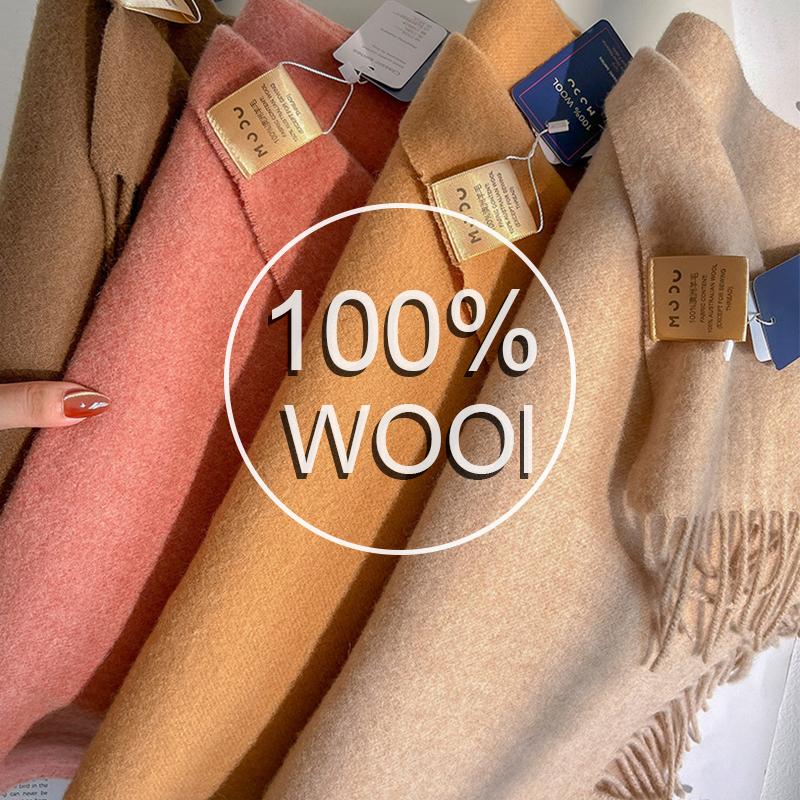 Solid  Wool Scarf Women Winter Warm Scarves Soft Big Size Thick Shawl Brown Cashmere Pashmina Neckerchief Christmas Gift
