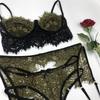 Sexy lingerie set with lace patchwork and sexy three piece lace lingerie with hollow out straps for women's lingerie set