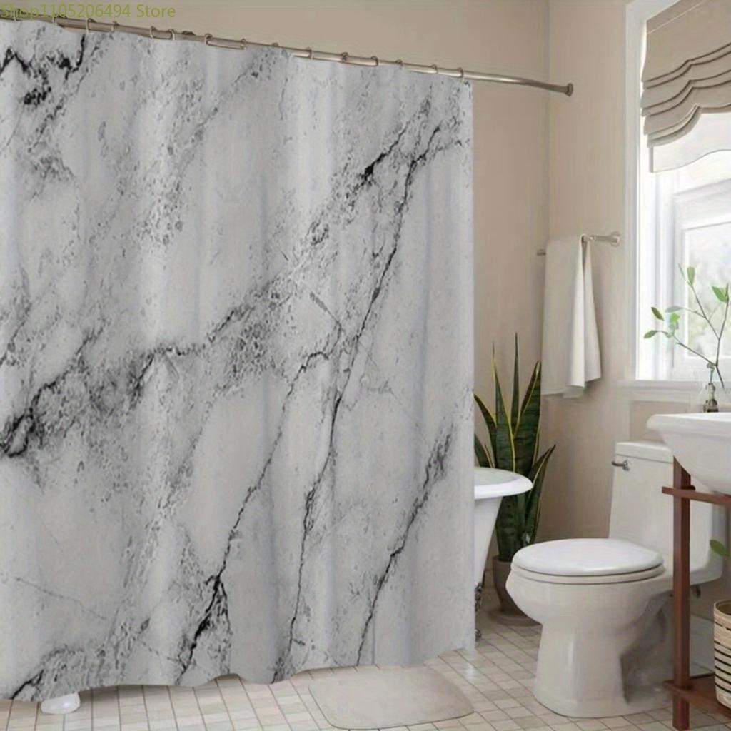 1pc Marble Pattern Shower Curtain, Home Decor Printed Curtain, No-Drill Bathroom Divider