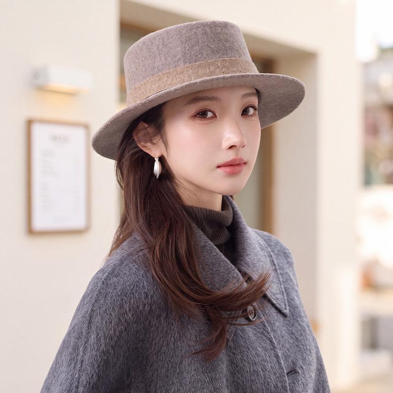 Fashion Luxury Women's Warm Hats Fall and Winter Hats Flat-Top Hats British-Style Top Hats