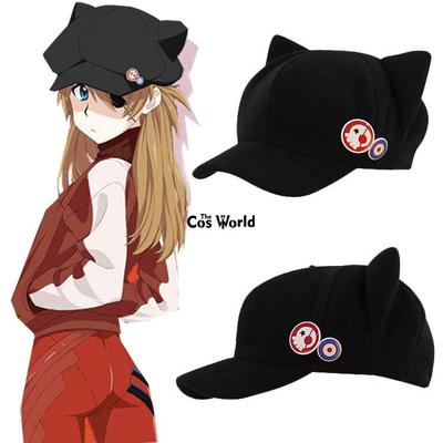 Anime EVA Shikinami Asuka Rangure Cat Ear Polar Fleece Hat Peak Cap Baseball Cap