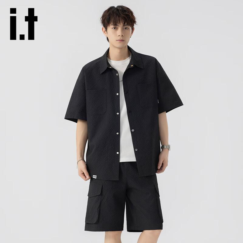 Izzueit Men's 2026 Summer Lightweight Seersucker Shirt & Shorts Set