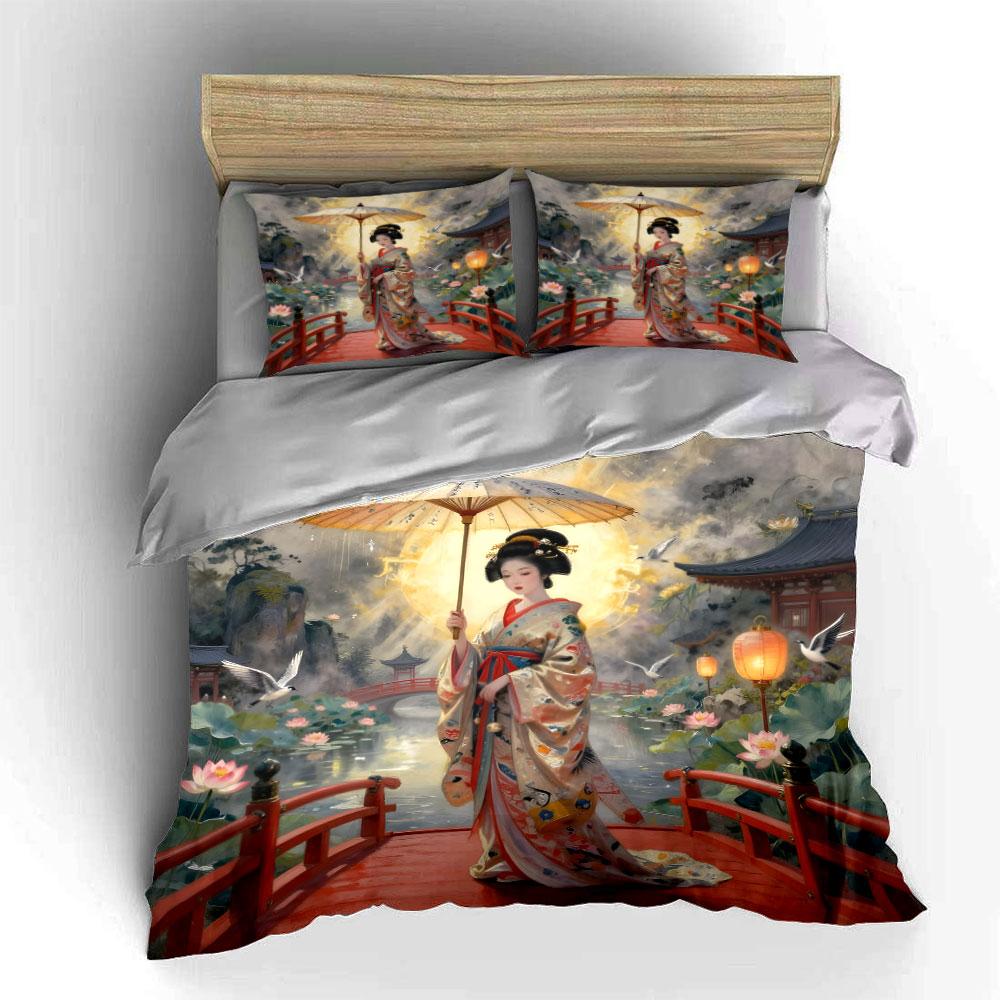 Woman In Kimono Holding Umbrella Printed Duvet Cover Set1 Duvet Cover+2 Pillowcasemulti Size Bedroom Bedding Decor