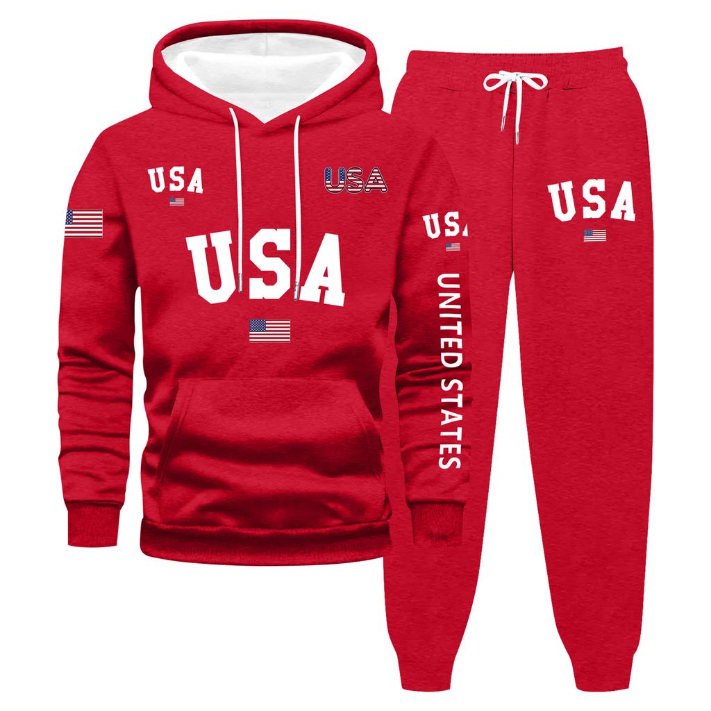Men's Large Size Solid Color Printed Sweatshirt Set Men's Casual Sports Suit Sweatshirt Set