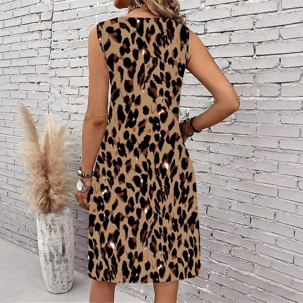 Plus Size V Neck Sleeveless Dress Green Mountain Pine Forest Watercolor Print For Suburban Nature Trip