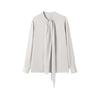 Women's Spring Ribbon Silk Blouse - Long Sleeve, Mid-Length, Slim Fit, Solid Color.