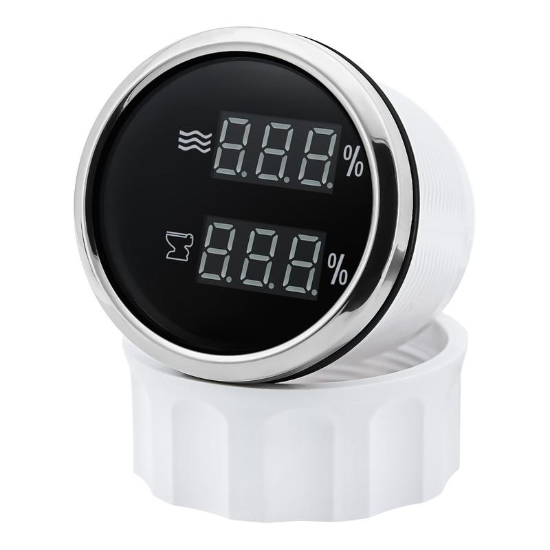 MAIMEIMI Green LED 2IN1 Dual 52mm Gauge Car Digital Water Level+Sewage Level Meter with Flash Alarm 0-190ohm,240-33ohm,0-90ohm