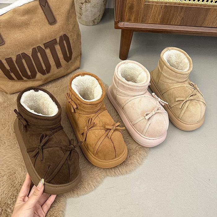 Bow Thick-soled Snow Boots for Women's 2025 Winter New Sheepskin Fur Integrated Non-slip Velvet Thickened Warm Short Boots
