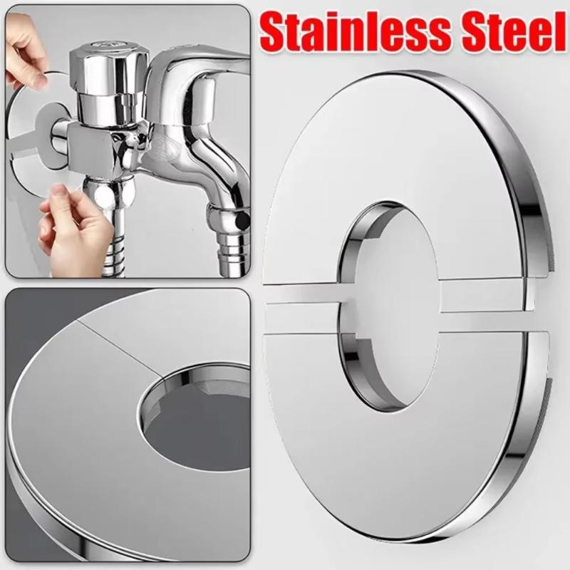 Self-Adhesive Stainless Steel Faucet Decorative Cover Easy Install Chrome Finish Universal Fit for Shower Bathroom Sink DIY Project