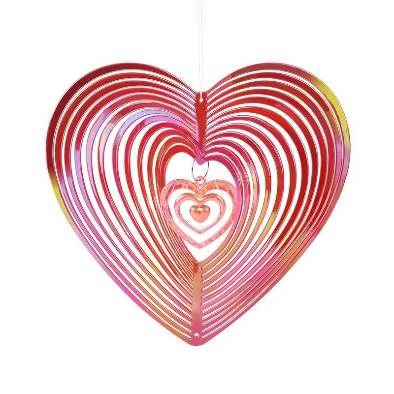 Heart Butterfly Wind Spinners Hanging Ornaments Bird Deterrent Wind Catcher Rotating Wind Chime Home Garden Outdoor Decorations