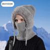 Winter Samt Strickwolle Mütze Damen Ohrenschutz Mütze Maske Schal integrierte thermische Überzieh-Mütze