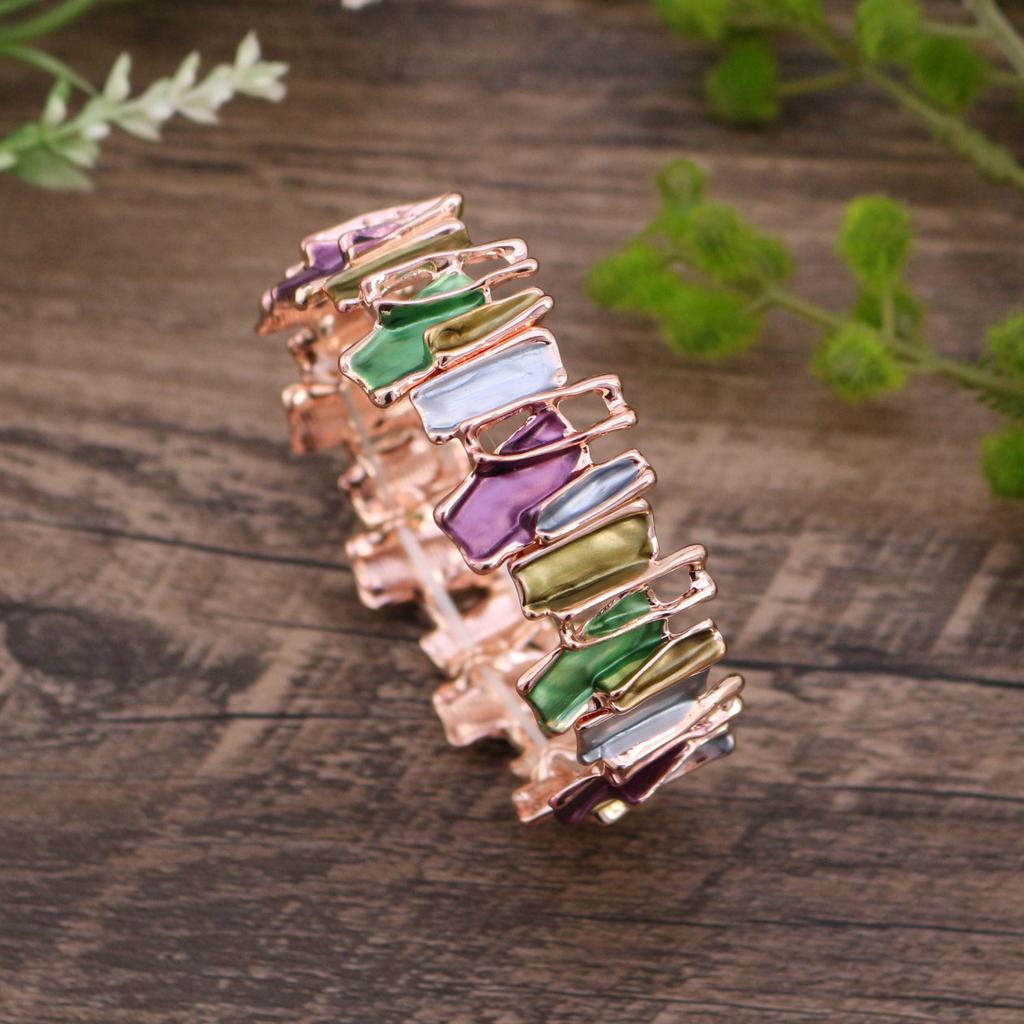 New irregular color dripping alloy bracelet, hand-painted oil geometric splicing women's bracelet