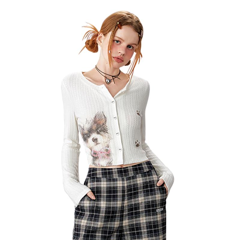 

UNIFREE Puppy Print Slim Fit Knitted Cardigan S