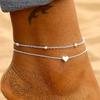 Single-piece Silver Double-layered Heart Anklet. A Unique and Simple Beach Accessory, Suitable for Seaside Vacations and Leisure