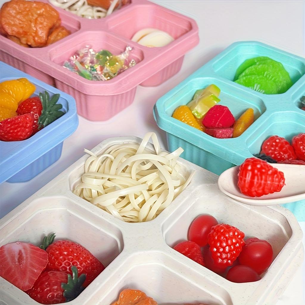 2 Stück 4-Fächer-Bento-Boxen mit Deckeln, mikrowellen- und spülmaschinenfest, 4 Farben, ideal für Meal Prep, Büro, Camping & Schule
