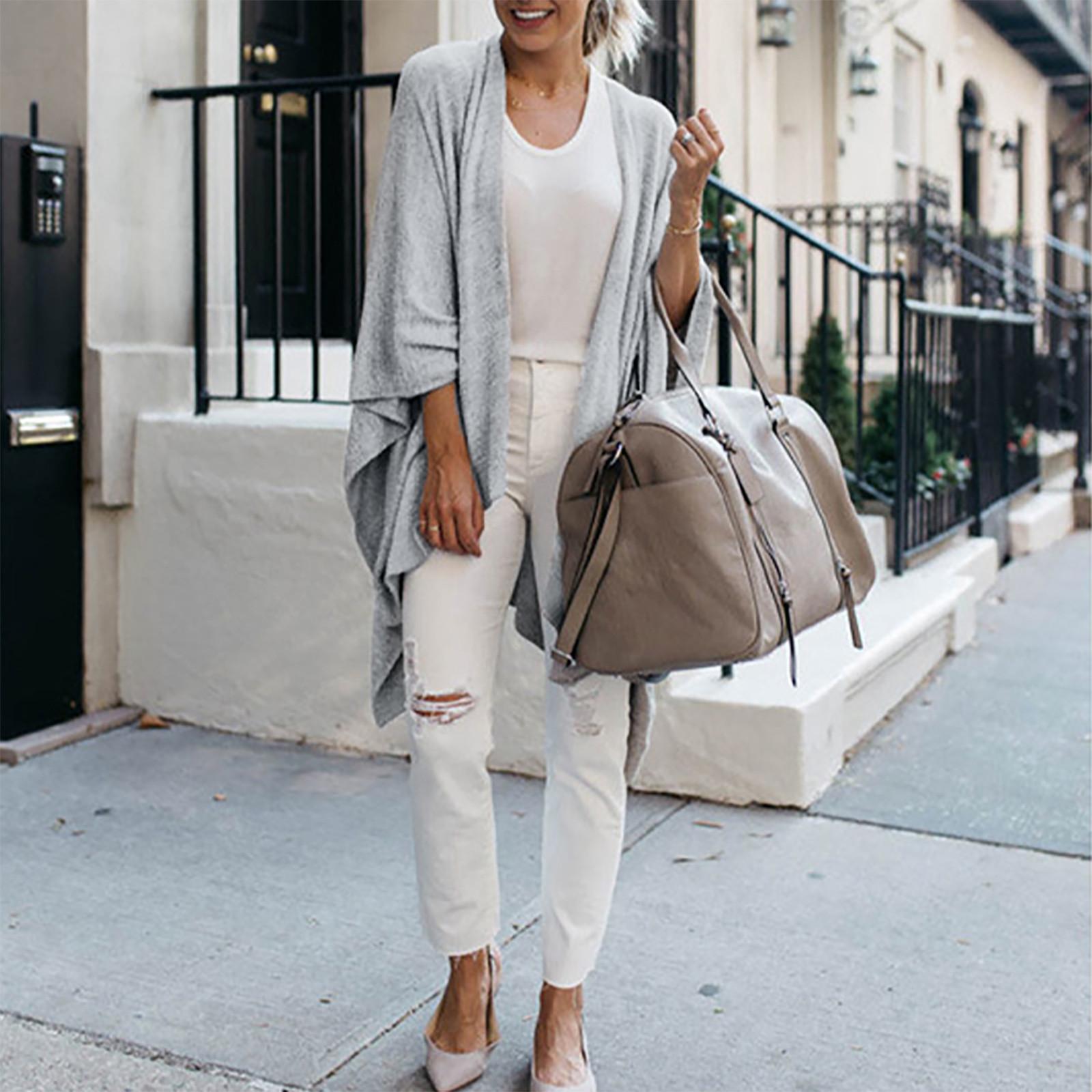 

Fashion Women s Casual Solid Color Irregular Long Sleeve Cardigan Coat One Size