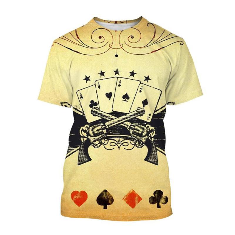 Retro 3D Tisk Kostky Poker Tričko Pro Muže Kreativní Cool Letní Krátkorukávová Trička Osobnost Streetwear Tričko Topy Oblečení