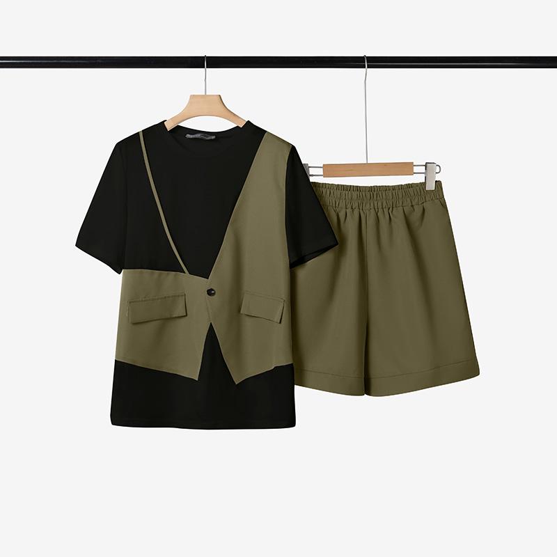 ZANZEA Women Patchwork Short Sleeve T-Shirts and Shorts Summer Two Piece Suit Sets