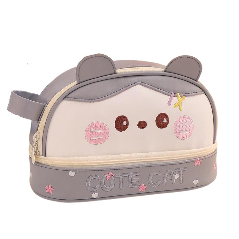 

Портативний пенал, шкіряна косметичка з мультфільмом, сумка для канцелярських товарів, шкільний офіс сірий